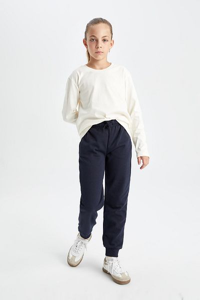 DeFacto Girl's Navy Blue Standard Fit Elastic Waist Leg School Jogger Sweatpants Y1226A624Au