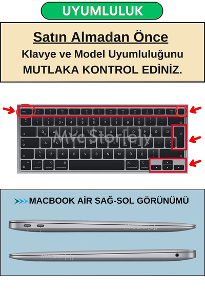 Mcstorey Macbook Air M1 Kılıf 13inç Klavye Koruyucu Türkçe Q Harf Baskılı Touchıd'li A2179 A2337 Ile Uyumlu