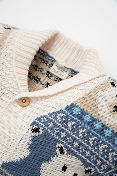 DeFacto Baby Boy Teddy Bear Patterned Stand Collar Buttoned Knitwear Cardigan C8862A524Wn