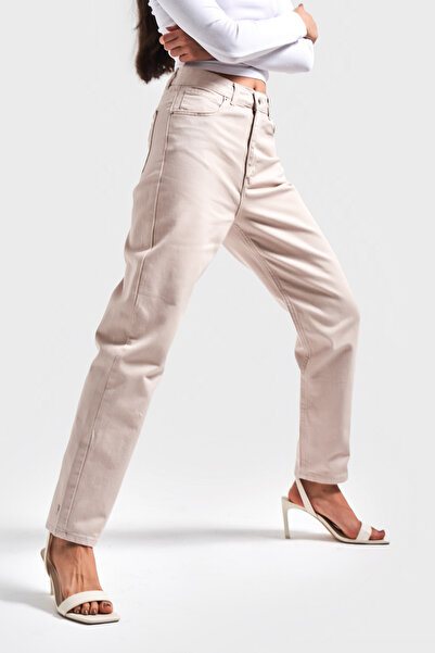 its basic Magas derekú bézs színű Mom Jean