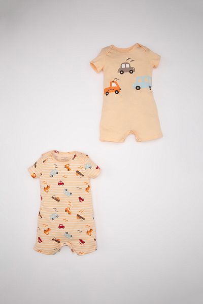 DeFacto Baby Boy Newborn Vehicle Printed Combed Cotton 2-Piece Short Sleeve Jumpsuit C8830A524Hs