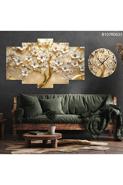 A2ZTR Tablo Duvar Mdf Tablo 5 Parça Set Ve Saatli