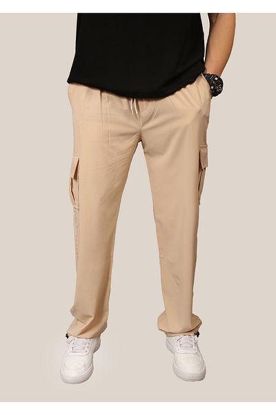 INFLUYENTE Ανδρικό μπεζ Lycra Baggy Cut Cargo Καλοκαιρινό Φούτερ με Ρυθμιζόμενο Πόδι με Τσέπες
