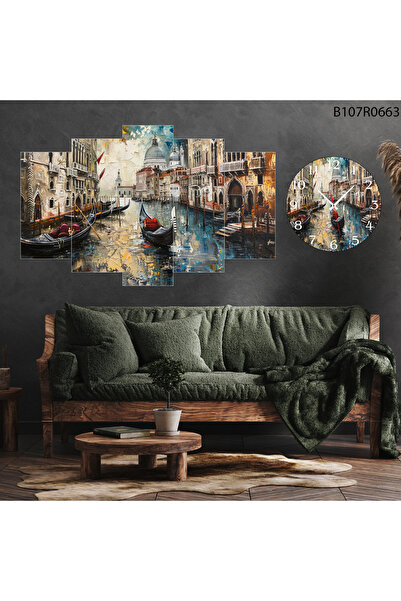 A2ZTR Tablo Duvar Mdf Tablo 5 Parça Set Ve Saatli