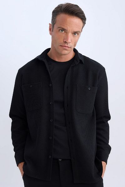 DeFacto Relax Fit Langarmshirt aus Flanell mit Polokragen D1061AX24WN