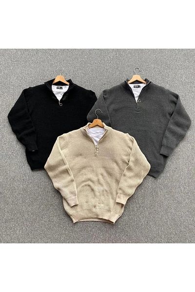 CULTURE BOUTIQUE Lisy 3-PIECE Men's Stand-Up Collar Half-Zip Sweater Pullover