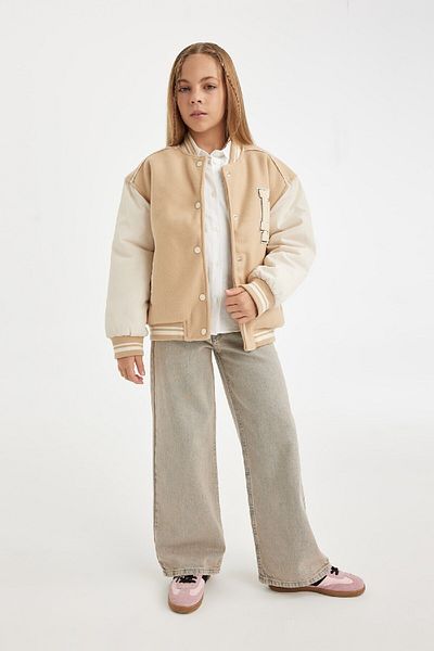 DeFacto Κολλεγιακό πέτο Bomber Coat Jacket για κορίτσια με διπλή τσέπη και κλείσιμο με κουμπωτά - C5409A824AU