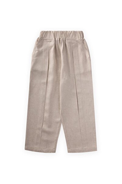 Cigit A Pile Linen Closed Leg and Waist Trousers Natural 2-7 Years