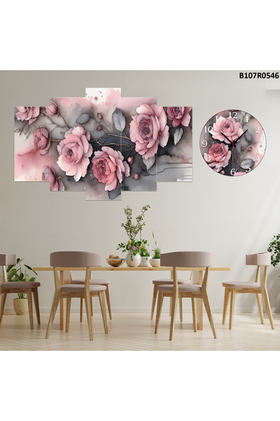 A2ZTR Tablo Duvar Mdf Tablo 5 Parça Set Ve Saatli