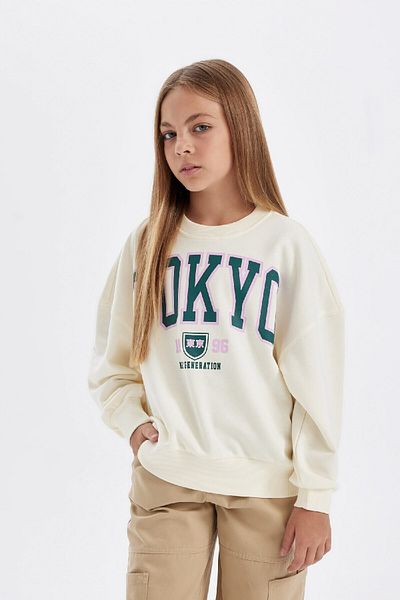 DeFacto Girls Oversize Wide Fit Crew Neck Printed Sweatshirt C7461A824Au