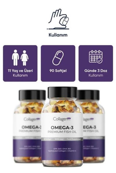 Collagen Forte Platinum 3 قطع زيت السمك أوميجا 3 الفاخر 90 كبسولة هلامية × 1000 مجم، زيت السمك، الكولاجين المتحلل