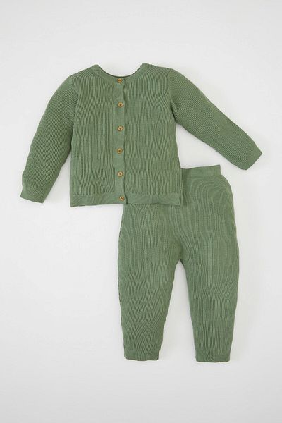 DeFacto Baby Boy 2 részes szett Basic sima gombos hosszú ujjú kötöttáru Kardigán elasztikus derék kötöttáru alsó C9594a524au