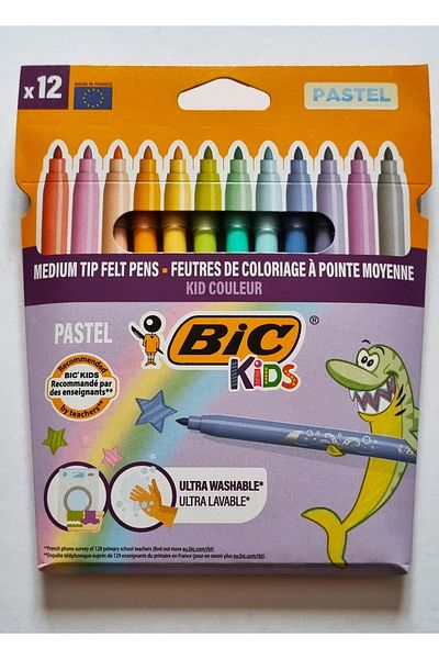 Bic 12'Li Kid Couleur Pastel Colors Ultra Washable Felt-Tip Pen
