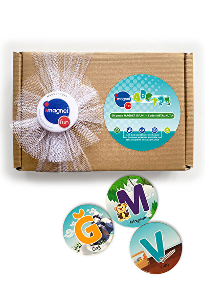 imagnetfun ABC123 + Metal Kutu | Magnet Oyun | Alfabe | 29 Harf | 11 Rakam | 50 Parça
