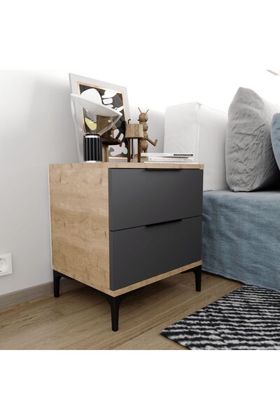 ALONEX HOME Aden 2 Çekmeceli Antrasit Komodin, Ekonomik Komodin, Modüler Komodin