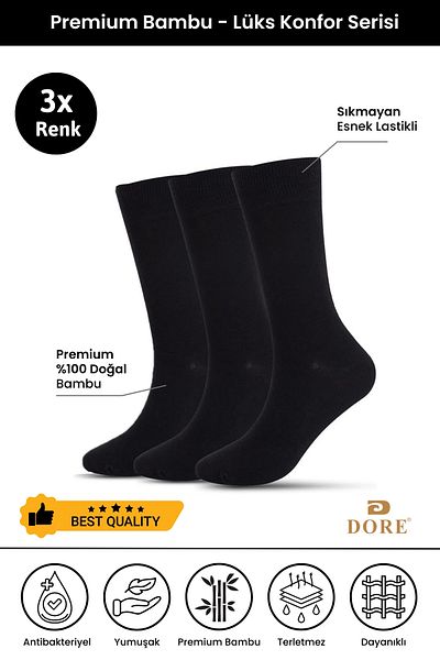 Dore Original Men's Premium Bamboo Seamless Long Socks Black