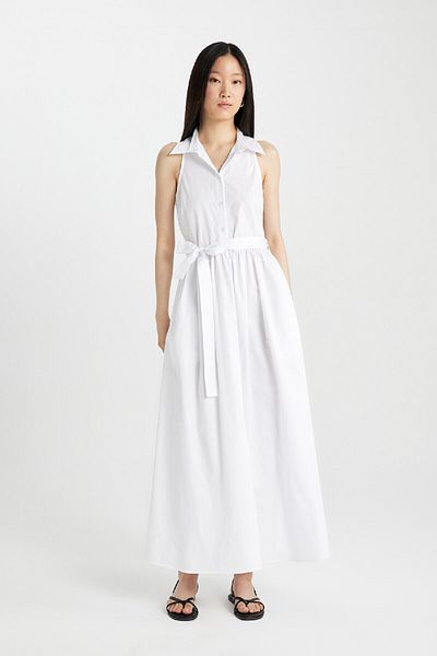 DeFacto Rochie maxi din popelin alba - Guler camasa, fara maneci C9178ax24sm