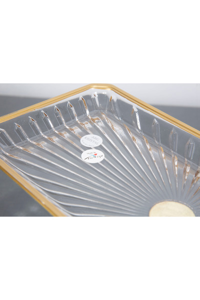 ARGKRİSTAL Gold Detail Metal Leg Rectangular Service Presentation Plate 30X14X13