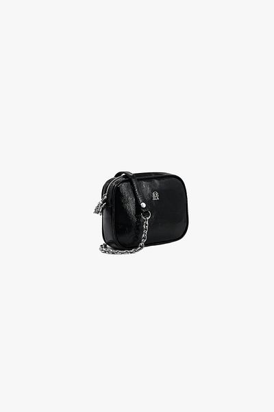 SOSELA 67-7172 Women's Crinkled Patent Leather Black Crossbody Bag