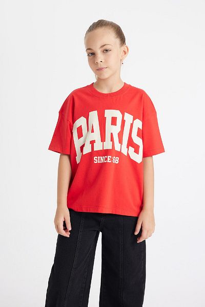 DeFacto Girl's Relax Fit Crew Neck Text Printed Short Sleeve T-Shirt C8283A824Au