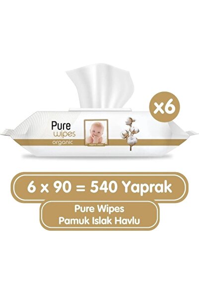 Pure Baby Organic Cotton 90 Sheets Pack of 6 Wet Towels