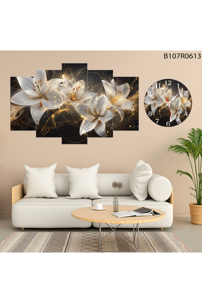 A2ZTR Tablo Duvar Mdf Tablo 5 Parça Set Ve Saatli