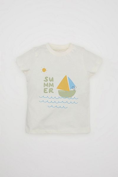DeFacto Printed Muslin 3 Piece Set for Baby Boy - Short Sleeve T-Shirt, Salopette, Hat C8822a524hs