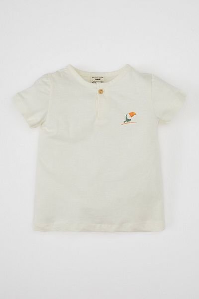 DeFacto Palm Tree Patterned Muslin 3-Piece Set for Baby Boy - Sling Overalls, Short Sleeve T-Shirt, Hat D0768a524hs