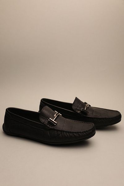 Gondol Loafer clasic pentru bărbați din piele naturală croco neagră 41 ttx.622