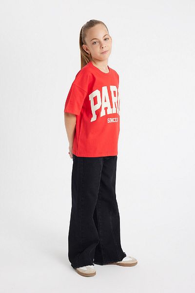 DeFacto Girl's Relax Fit Crew Neck Text Printed Short Sleeve T-Shirt C8283A824Au