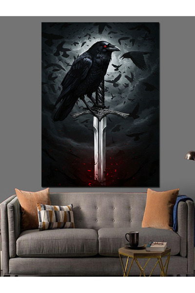 ekart Kuzgun Ve Kılıç Motifi Dekoratif Kanvas - Mdf Ahşap Tablo