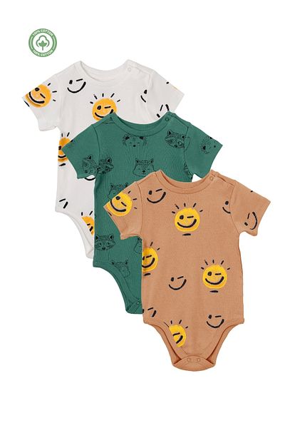 Divonette 100% Cotton Unisex Patterned Interlock 3-Piece Bodysuit Set with Snap Fasteners - Baby Clothing