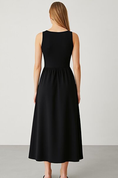 HAKKE Maxi Boy Etek Kısmı Dokuma Poplin Kloş Üst Kısmı Esnek Viskon Elastan Şık ELBİSE