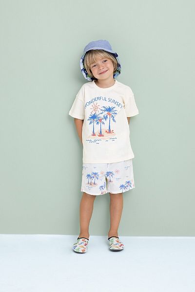 DeFacto Baby Boy 2-Piece Set Palm Pattern Short Sleeve T-Shirt Shorts C9209A524Sm