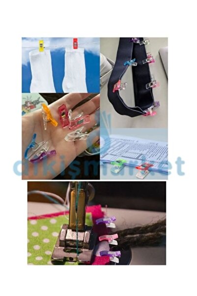 dm dikişmarket Dikiş Makine Çarşısı Singer Zetina Bındallı Janome 32 Adet Renkli Kumaş Mandalları (32 Adet)