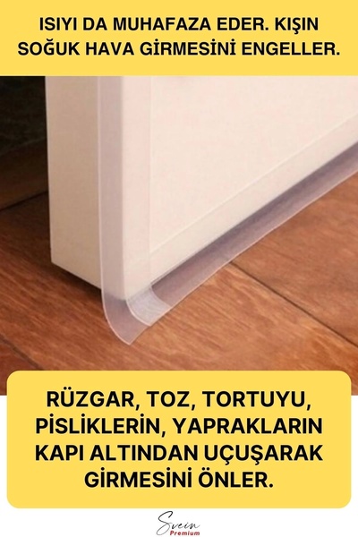 Svein Rüzgar Ses Toz Böcek Önleyici Kapı Altı Isı Yalıtım Soğuk Kesici Şerit Bant Şeffaf 40 Mm X 3 Mt
