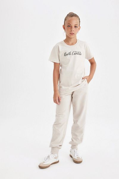 DeFacto Girl's Crew Neck Text Printed Short Sleeve School T-Shirt C8460A824Au