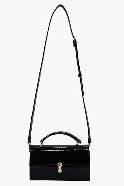 SOSELA 67-7178 Women's Crinkled Patent Leather Black Crossbody Bag