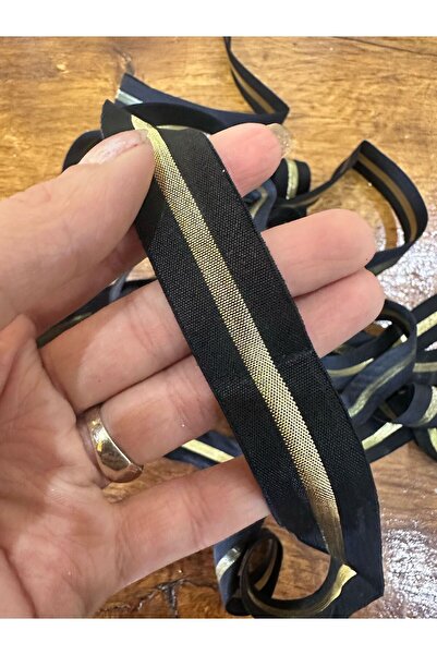 Gönülden Tasarım ALTIN VARAKLI LASTİKLİ ŞERİT DİKİŞ GİYİM AKSESUARI 100X2 CM