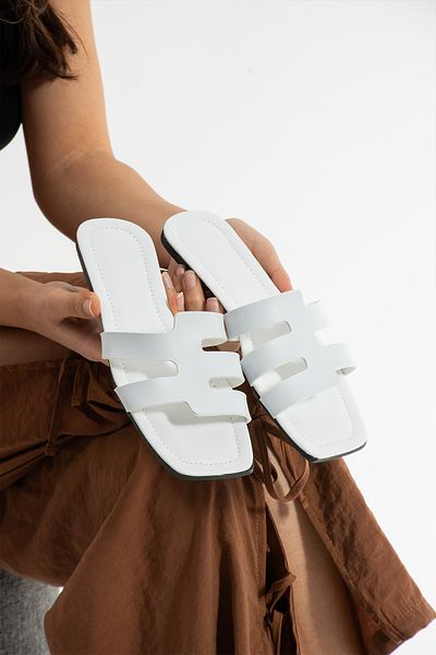 Moda Devrin Papuci de damă cu țevi albe Papuci de casă și de exterior