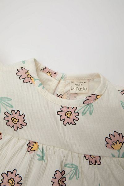 DeFacto Floral Print Crew Neck T-Shirt for Baby Girl - C8646A524SM