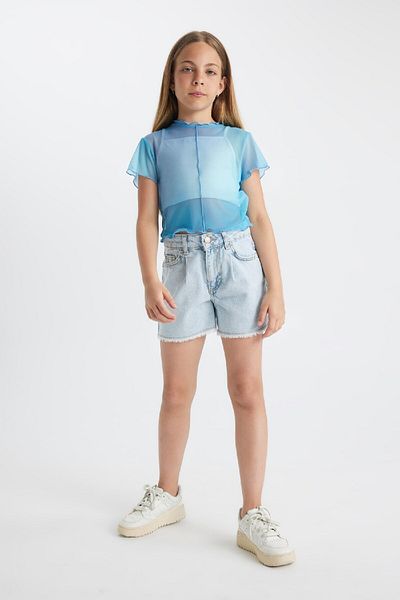 DeFacto Girl's Gradient Printed Crop T-Shirt and Undershirt - Short Sleeve, Crew Neck 2-Piece Set C8717a824sm