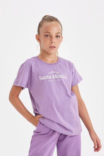 DeFacto Tricou școlar cu mânecă scurtă cu imprimeu cu litere pentru fete C8460a824au