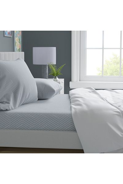 Leruum London Gray White Striped Fitted Sheet Set 2 Pillowcases 35 cm Depth Gift Set