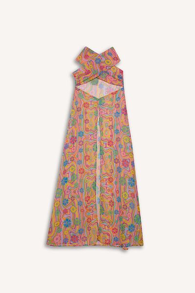 DeFacto Declara x DeFacto - Bedrucktes Neckholder-Maxi-Strandkleid aus Chiffon C5801AX24HS