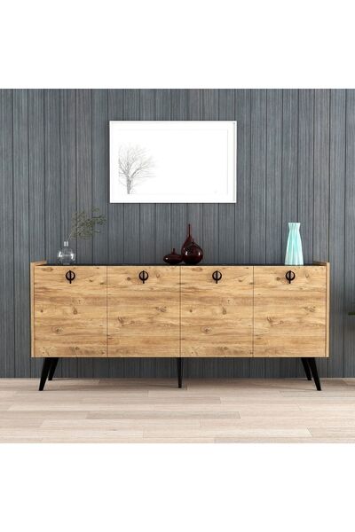 ALONEX HOME Kaya Konsol Atlantik Çam Mermer Desenli 180 Cm Yemek Odası Ofis Salon Ünite, Ekonomik Konsol