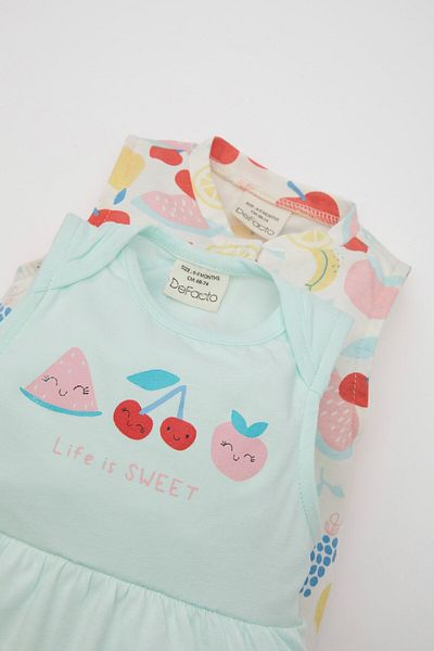 DeFacto Baby Girl Newborn Patterned Combed Cotton 2-Piece Sleeveless Jumpsuit C9520A524Hs