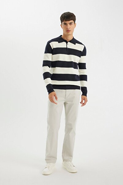 DeFacto Πλεκτό πουλόβερ με ριγέ πόλο με κανονική εφαρμογή Y4194AZ24WN