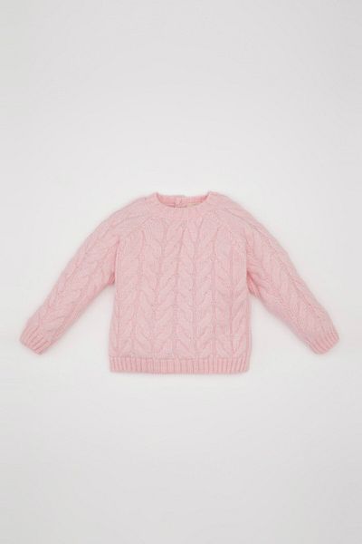 DeFacto Baby Girl Light Pink Crew Neck Knitted Patterned Knitwear Sweater D0354A524Au