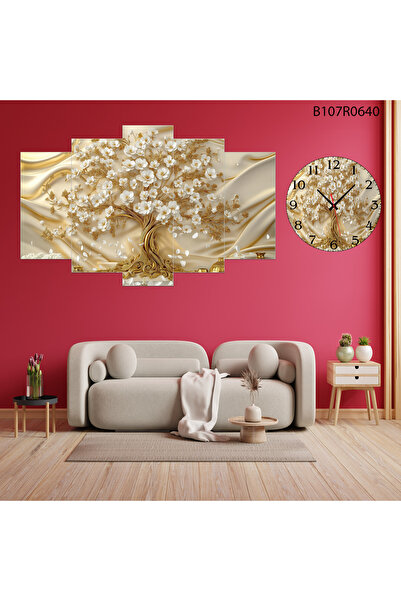 A2ZTR Tablo Duvar Mdf Tablo 5 Parça Set Ve Saatli